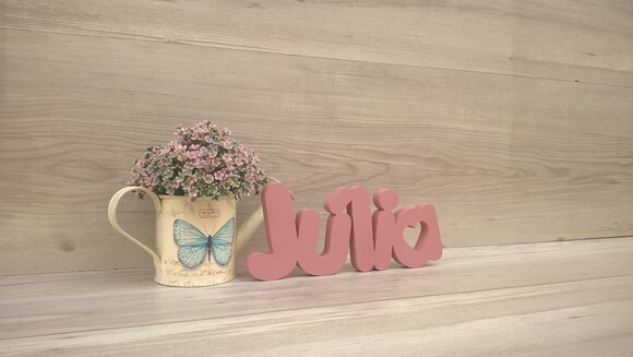 Nome de Mesa em mdf - Mod Pk Vazado Coração - Júlia 10 cm