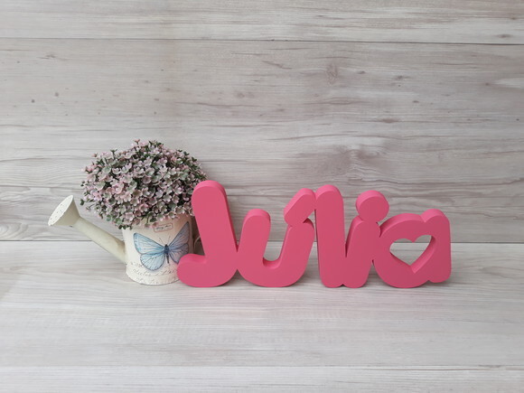 Nome de Mesa em mdf - Mod Pk Vazado Coração - Júlia 13 cm