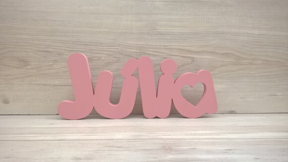 Nome de mesa em MDF - Mod PK Vazado Coração - Júlia 16 cm