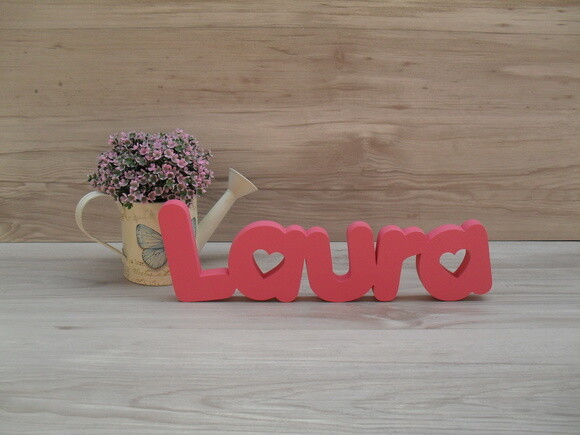 Nome De Mesa Em Mdf - Mod Pk Vazado Coração - Laura 10 Cm