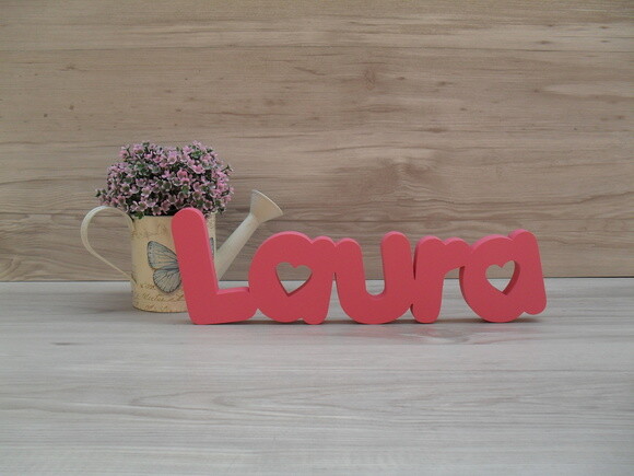 Nome De Mesa Em Mdf - Mod Pk Vazado Coração - Laura 10 Cm