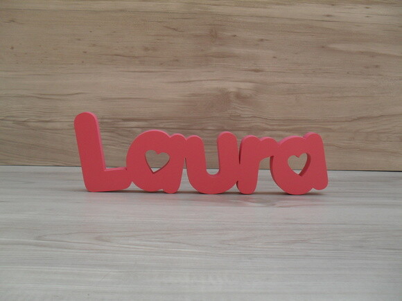 Nome De Mesa Em Mdf - Mod Pk Vazado Coração - Laura 10 Cm