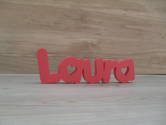 Nome De Mesa Em Mdf - Mod Pk Vazado Coração - Laura 10 Cm
