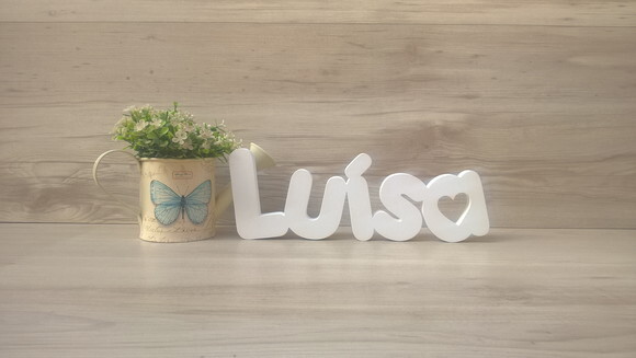 Nome de Mesa em mdf - Mod Pk Vazado Coração - Luísa 10 cm