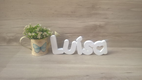 Nome de Mesa em mdf - Mod Pk Vazado Coração - Luísa 10 cm