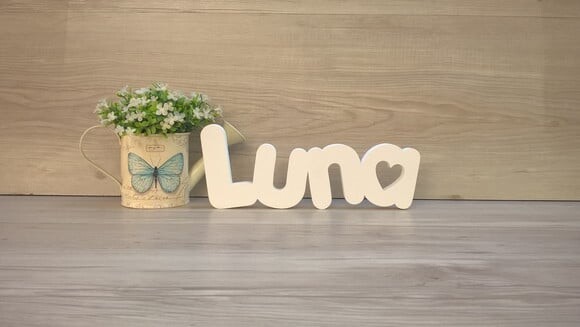 Nome de Mesa em mdf - Mod Pk Vazado Coração - Luna 10 cm