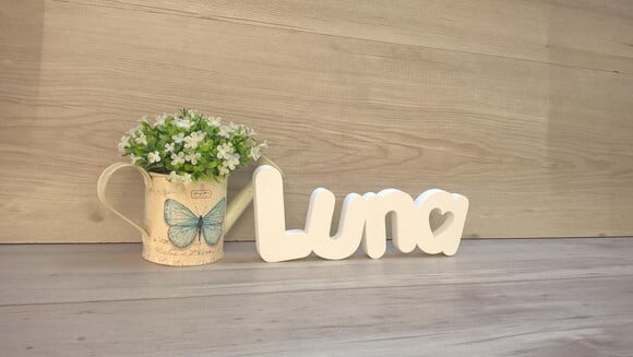 Nome de Mesa em mdf - Mod Pk Vazado Coração - Luna 10 cm