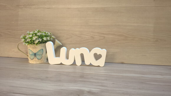 Nome de Mesa em mdf - Mod Pk Vazado Coração - Luna 10 cm