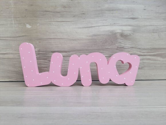Nome de Mesa em mdf - Mod Pk Vazado Coração - Luna 10 cm