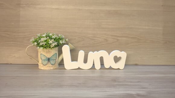Nome de Mesa em mdf - Mod Pk Vazado Coração - Luna 10 cm