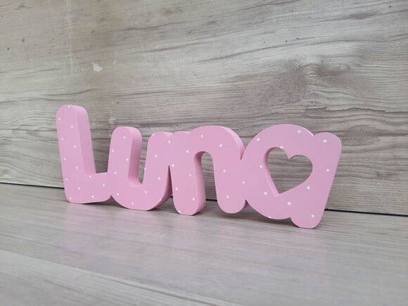 Nome de Mesa em mdf - Mod Pk Vazado Coração - Luna 10 cm