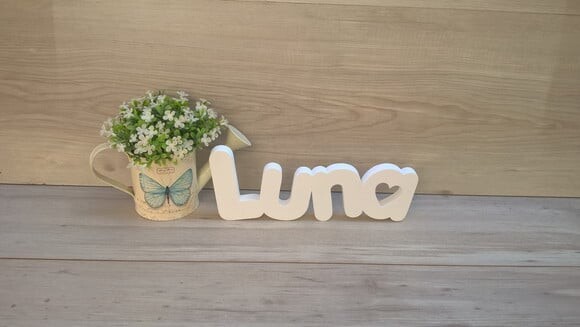 Nome de Mesa em mdf - Mod Pk Vazado Coração - Luna 10 cm
