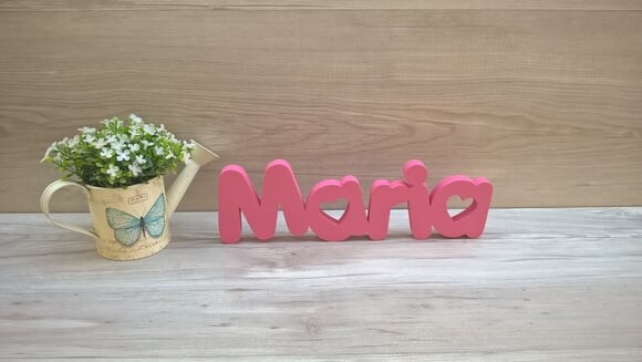 Nome de mesa em MDF - Mod PK Vazado Coração - Maria 10 cm