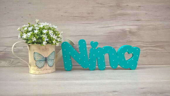 Nome de Mesa em mdf - Mod Pk Vazado Coração - Nina 10 cm