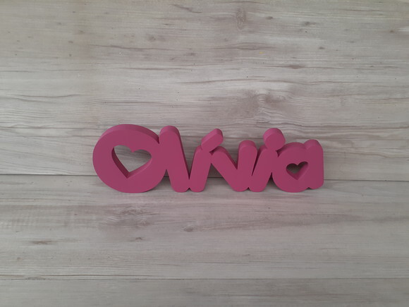Nome De Mesa Em Mdf - Mod Pk Vazado Coração - Olívia 10 Cm