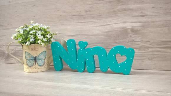 Nome de Mesa em mdf - Mod Pk Vazado Coração - Nina 10 cm