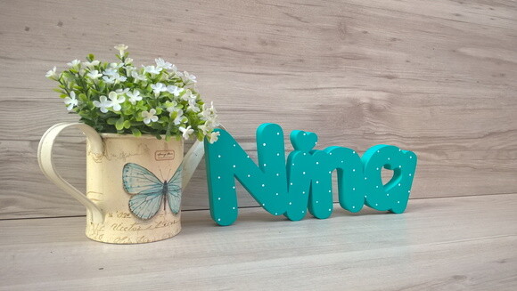 Nome de Mesa em mdf - Mod Pk Vazado Coração - Nina 10 cm