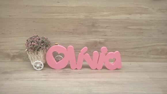 Nome de Mesa em mdf - Mod Pk Vazado Coração - Olívia 13 cm