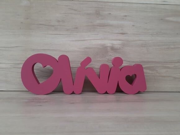 Nome De Mesa Em Mdf - Mod Pk Vazado Coração - Olívia 10 Cm