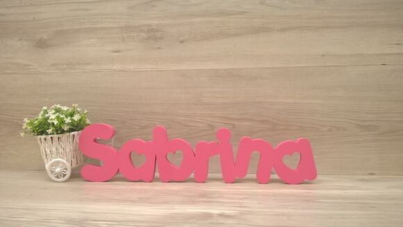 Nome de Mesa em mdf - Mod Pk Vazado Coração - Sabrina 13 cm