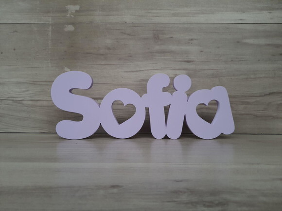 Nome de Mesa em mdf - Mod Pk Vazado Coração - Sofia 13 cm