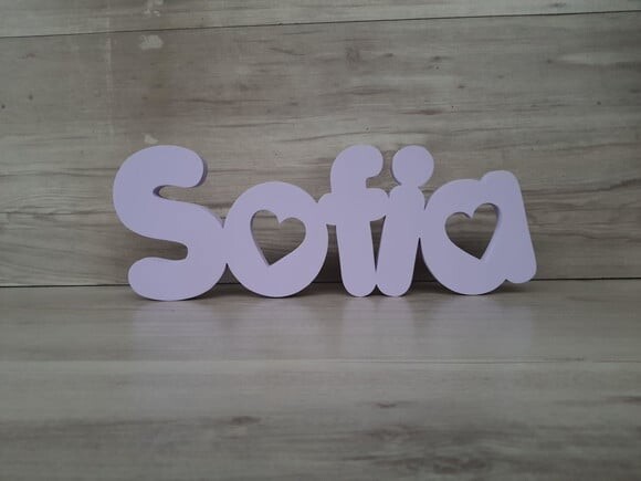 Nome de Mesa em mdf - Mod Pk Vazado Coração - Sofia 13 cm