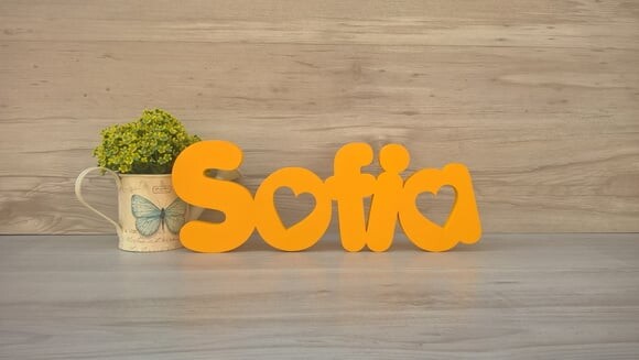 Nome de Mesa em mdf - Mod Pk Vazado Coração - Sofia 13 cm