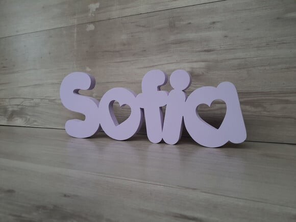 Nome de Mesa em mdf - Mod Pk Vazado Coração - Sofia 13 cm