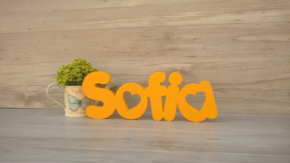 Nome de Mesa em mdf - Mod Pk Vazado Coração - Sofia 13 cm