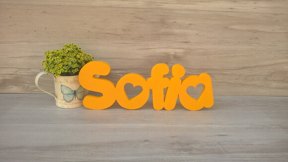 Nome de Mesa em mdf - Mod Pk Vazado Coração - Sofia 13 cm