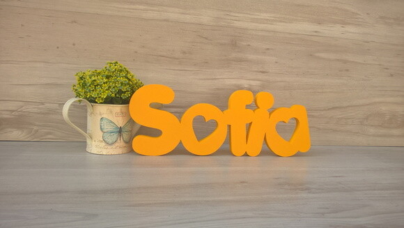 Nome de Mesa em mdf - Mod Pk Vazado Coração - Sofia 13 cm