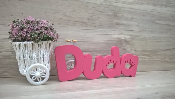 Nome de Mesa em mdf - Mod Pk Vazado Coroa - Duda 10 cm