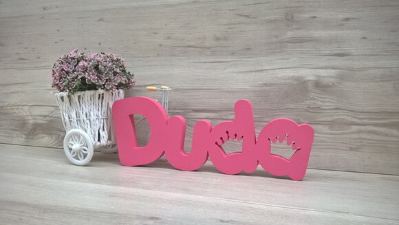 Nome de Mesa em mdf - Mod Pk Vazado Coroa - Duda 10 cm