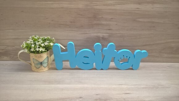 Nome de Mesa em mdf - Mod Pk Vazado Coroa - Heitor 13 cm