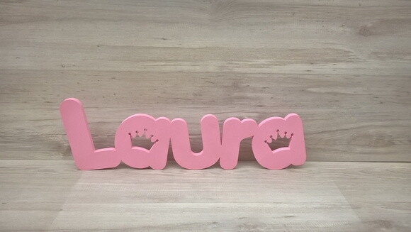 Nome de Mesa em mdf - Mod Pk Vazado Coroa - Laura - 13 cm