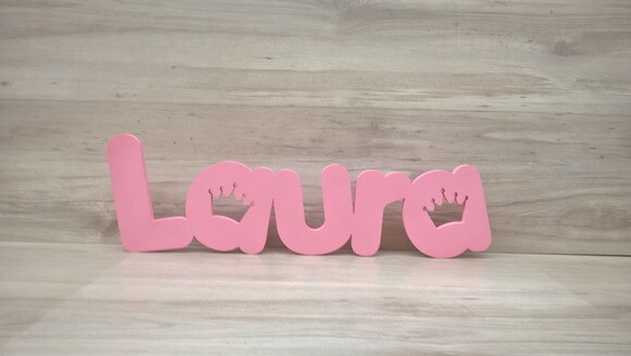 Nome de Mesa em mdf - Mod Pk Vazado Coroa - Laura - 13 cm