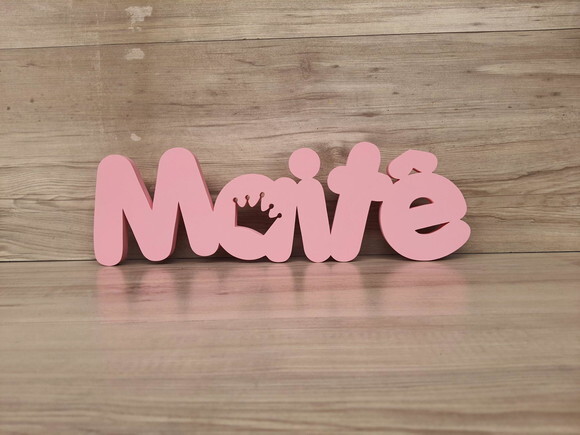 Nome de Mesa em mdf - Mod Pk Vazado Coroa - Maitê 13 cm