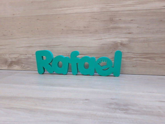 Nome de mesa em MDF - Mod PK Vazado Coroa - Rafael 10 cm