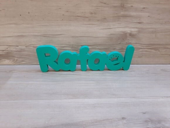 Nome de mesa em MDF - Mod PK Vazado Coroa - Rafael 10 cm