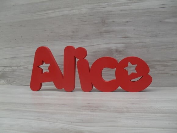 Nome de Mesa em mdf - Mod Pk Vazado Estrela - Alice 13 cm