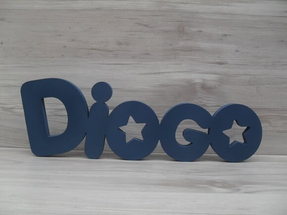 Nome de mesa em MDF - Mod PK Vazado Estrela - Diogo 13 cm