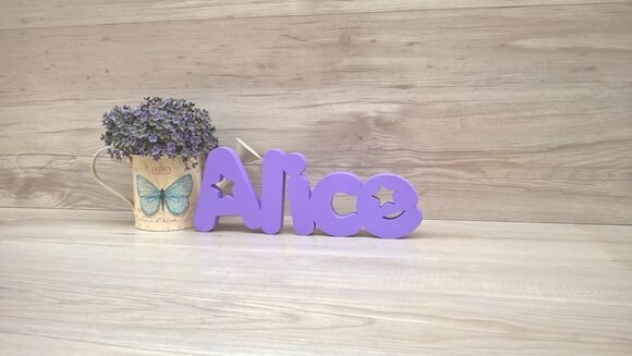 Nome de mesa em MDF - Mod PK Vazado Estrela - Alice 10 cm