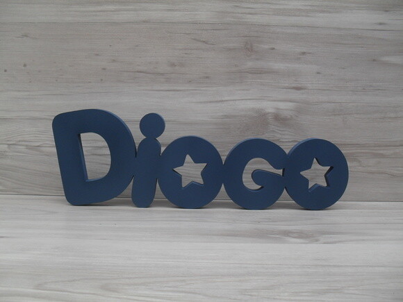 Nome de mesa em MDF - Mod PK Vazado Estrela - Diogo 13 cm
