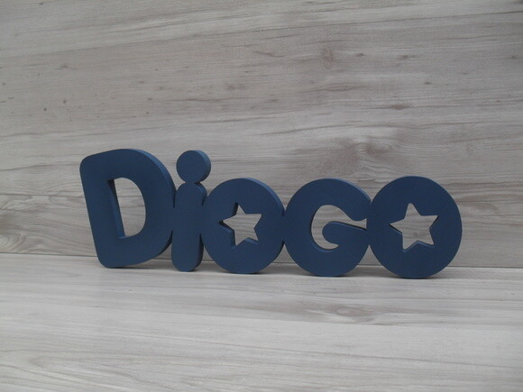 Nome de mesa em MDF - Mod PK Vazado Estrela - Diogo 13 cm