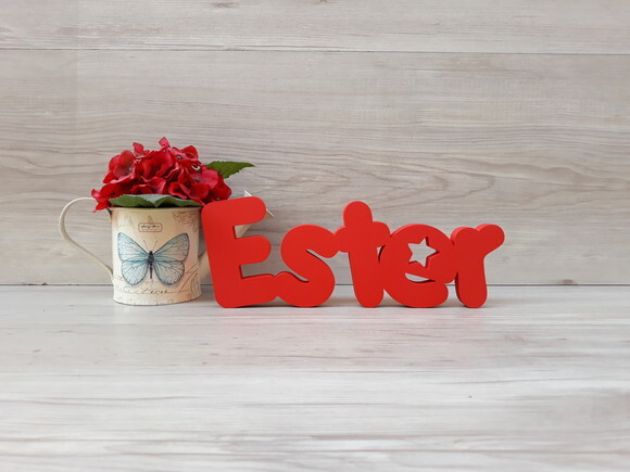 Nome de mesa em MDF - Mod PK Vazado estrela - Ester 10 cm