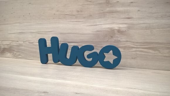 Nome de mesa em MDF - Mod PK Vazado Estrela - Hugo 10 cm