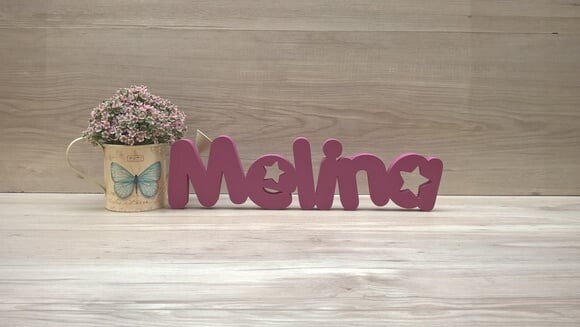 Nome de mesa em MDF - Mod PK Vazado Estrela - Melina 10 cm