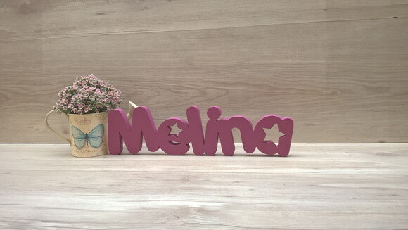 Nome de mesa em MDF - Mod PK Vazado Estrela - Melina 10 cm