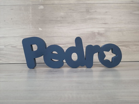 Nome de Mesa em mdf - Mod Pk Vazado Estrela - Pedro 10 cm