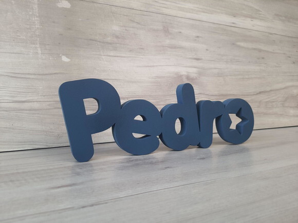 Nome de Mesa em mdf - Mod Pk Vazado Estrela - Pedro 10 cm